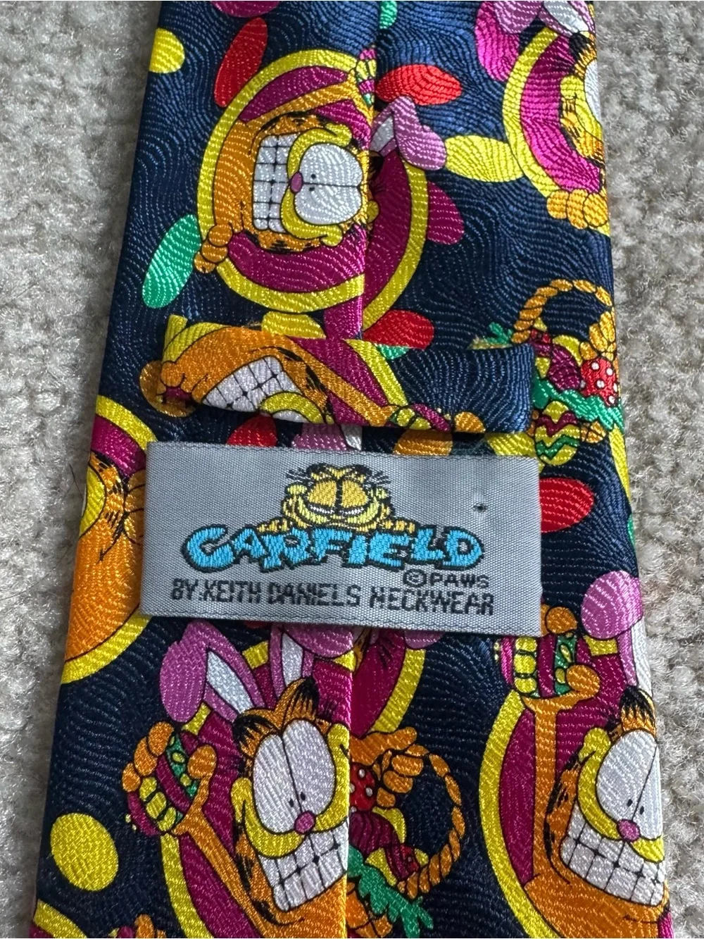 Vintage Garfield Easter Bunny Vintage Mens Tie Keith Daniels Navy Blue Novelty